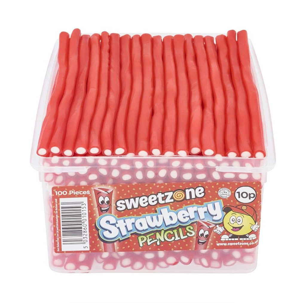 Sweetzone Strawberry Pencils 1.1kg Tub - Sugar Box