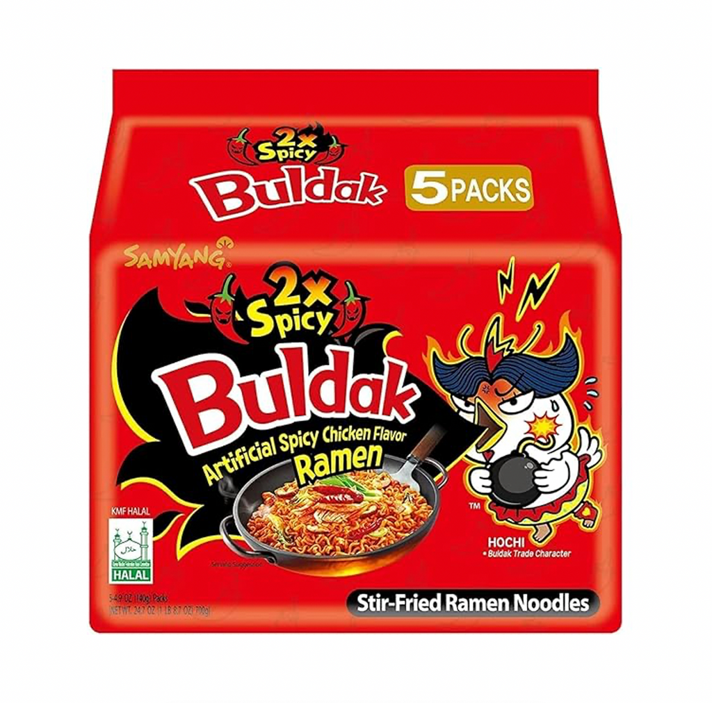 Buldak Hot Chicken Double Spicy Ramen Noodles 5 Pack 100g - Sugar Box