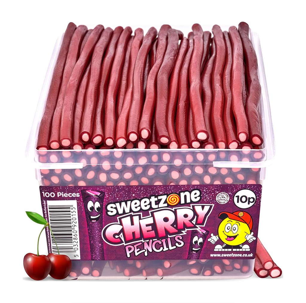 Sweetzone Cherry Pencils 1.1kg Tub - Sugar Box