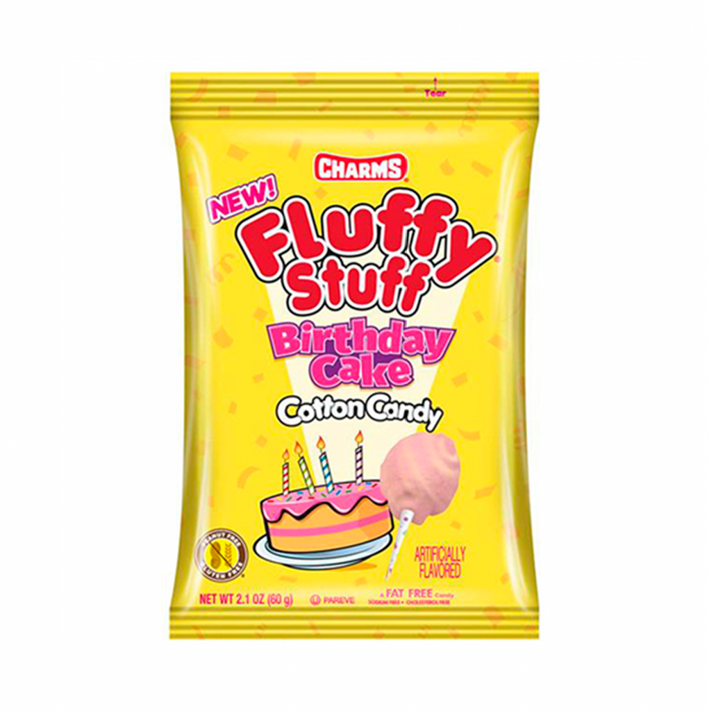 Charms Fluffy Stuff Birthday Cake Candy Floss 60g - Sugar Box