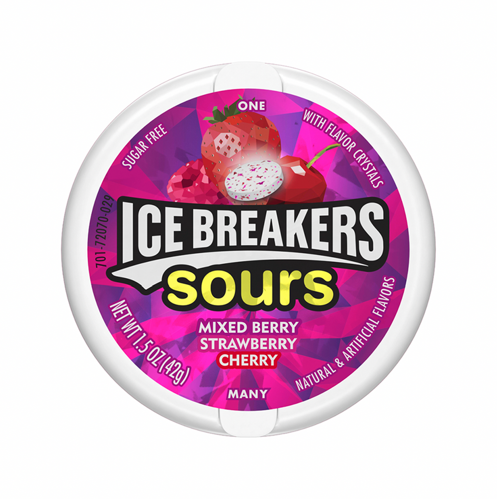 Ice Breakers Sours Mixed Berry, Strawberry, Cherry 42g - Sugar Box